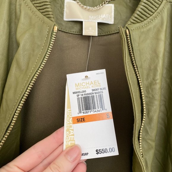 NWT Michael Kors Leather Jacket Olive Green - Picture 9 of 15